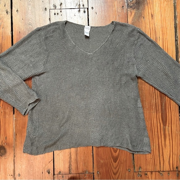 Eileen Fisher Women's 100% Linen V-Neck Sweater Size L Gray/Taupe Lightweight - Picture 11 of 11